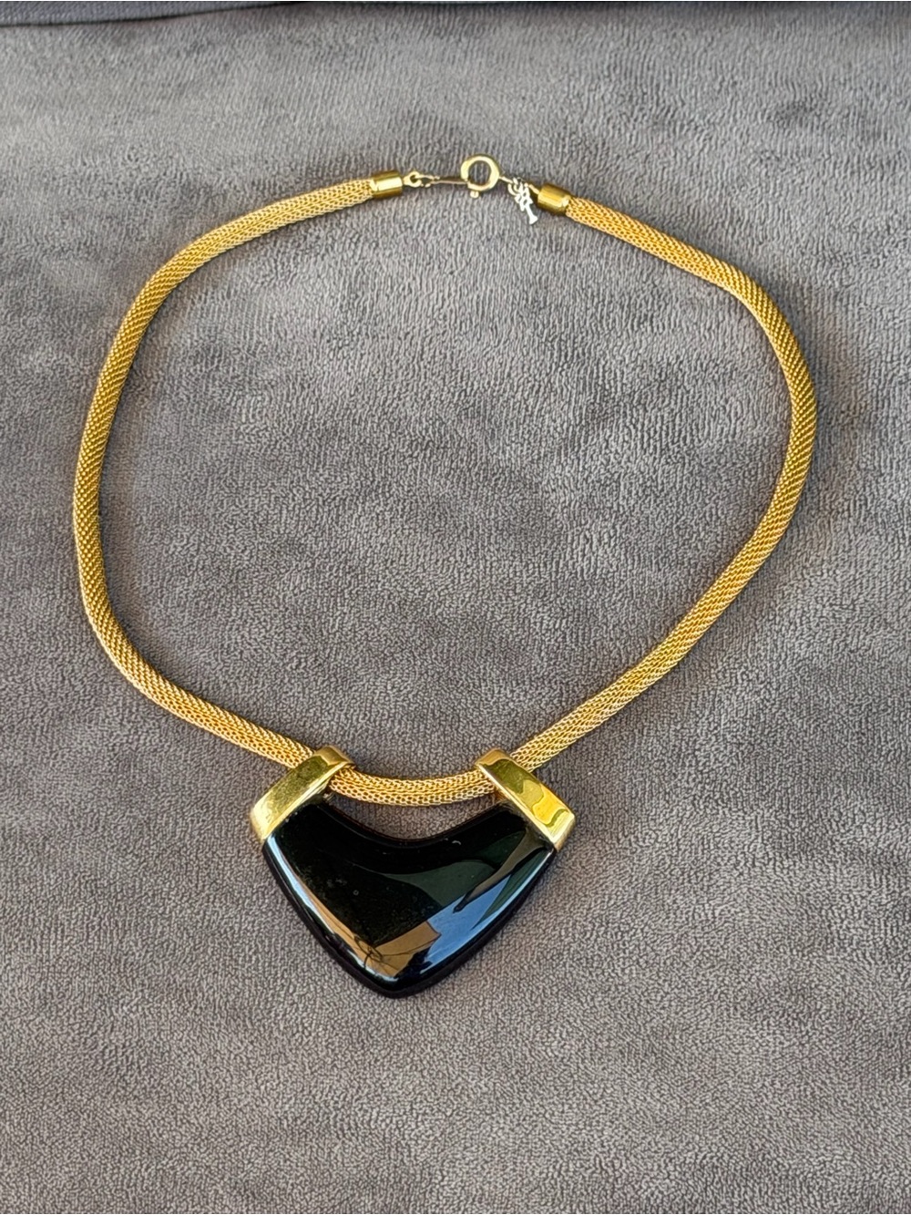 Vintage Crown Trifari Black Enamel Choker Necklace 31g